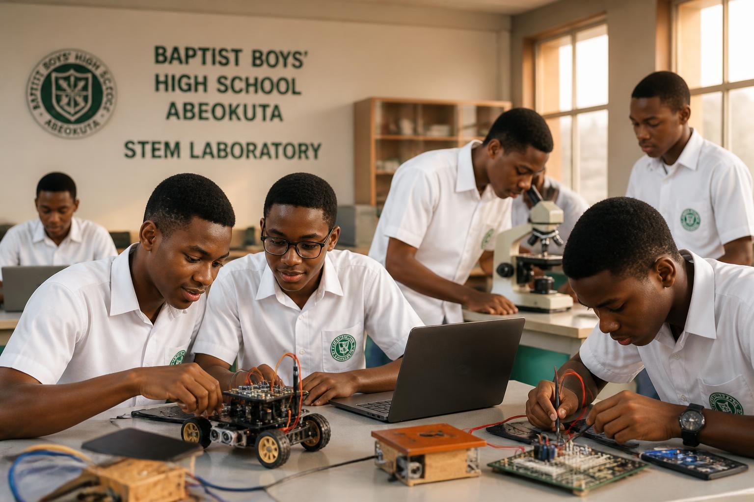 BBHS students building a robot in a modern STEM laboratory